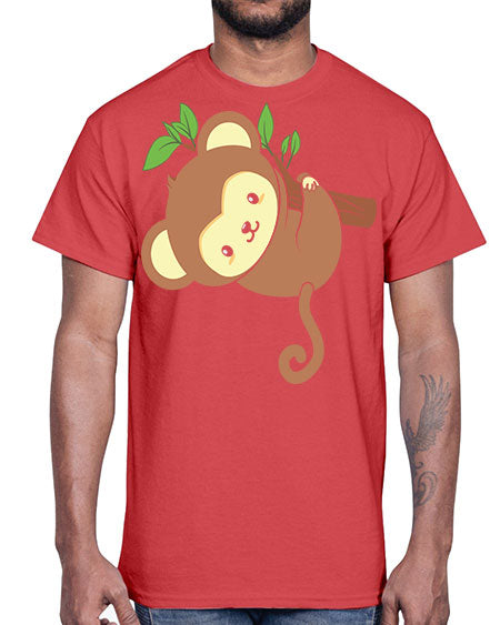 Cute Monkey Hanging on Tree 4#- monkey- Cotton Tee