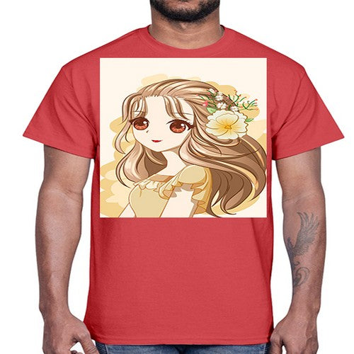 Cute and happy girl with flowers crown 57#- anime- Cotton Tee