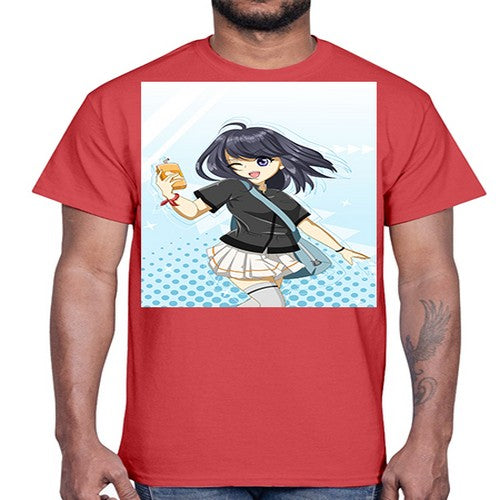 Cute and happy student girl with banana milk 4#- anime- Cotton Tee