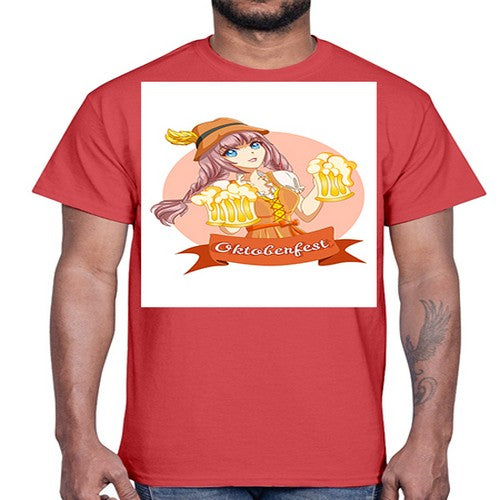 Cute and happy woman celebrating oktoberfest with beer 177#- anime- Cotton Tee