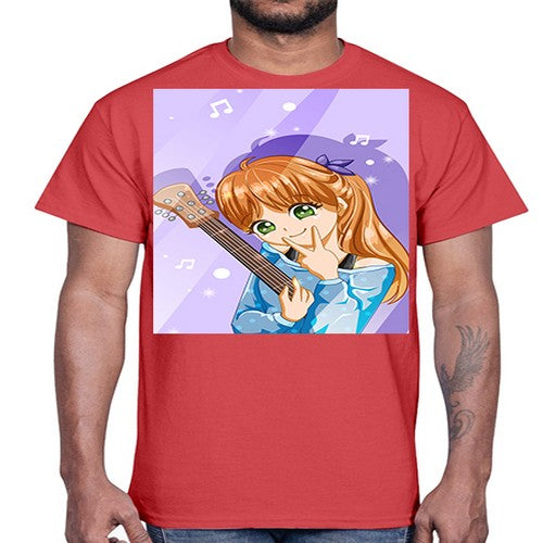 Cute and soft girl with guitar 53#- anime- Cotton Tee