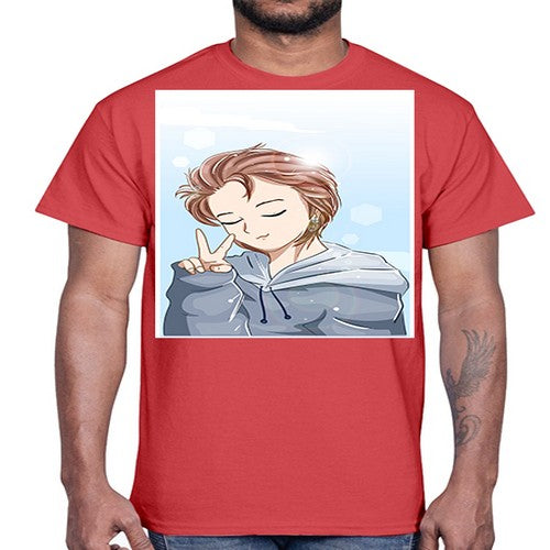 Cute boy brown hair with blue jacket 126#- anime- Cotton Tee