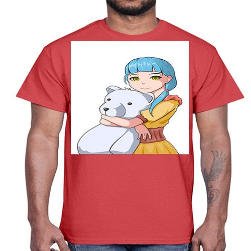 Cute girl with bear doll 26#- anime- Cotton Tee