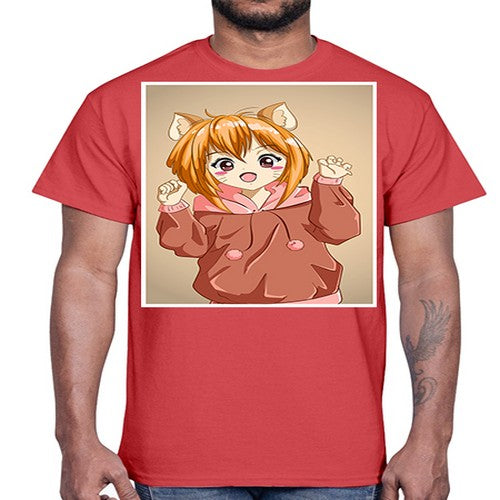 Cute little girl with accessories cat cartoon 170#- anime- Cotton Tee