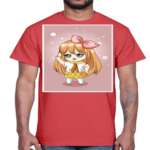 Cute little girl yellow hair wearing uniform 130#- anime- Cotton Tee