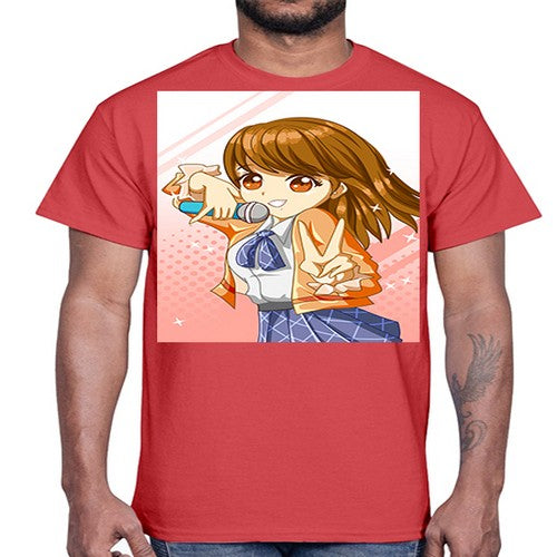 Cute teenage student girl singing song 47#- anime- Cotton Tee