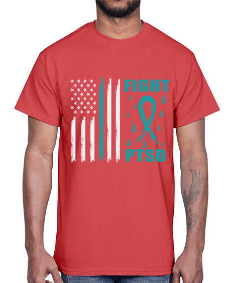 Fight PTSD Awareness American Flag 24#- PTSD- Cotton Tee