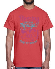 Flossing Unicorn Through one hundred days Of School 164#- one hundred days- Cotton Tee