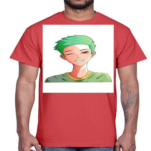 Handsome boy green hair wearing green shirt 35#- anime- Cotton Tee