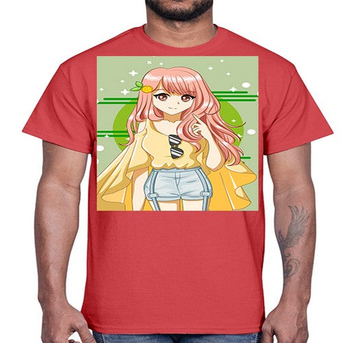 Happy and cute yellow blouse in summer holiday 43#- anime- Cotton Tee