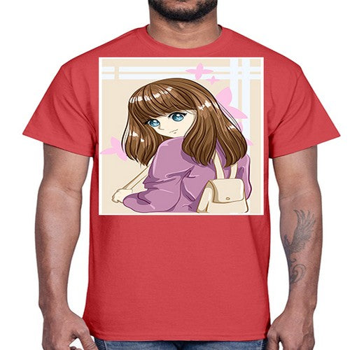 Happy and pretty college student carrying a bag 102#- anime- Cotton Tee