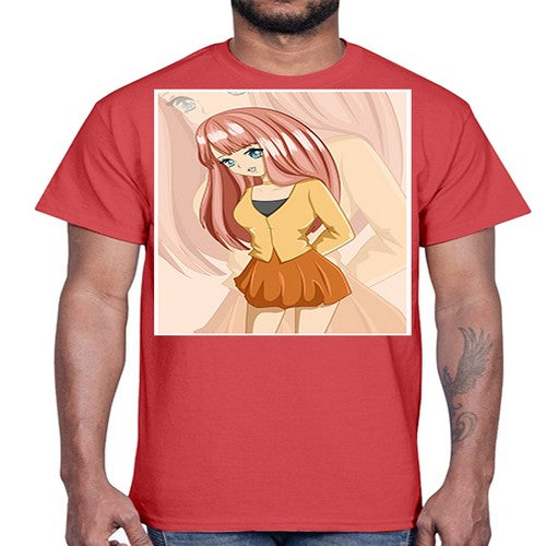 Happy beautiful and cute girl pink long hair 5#- anime- Cotton Tee