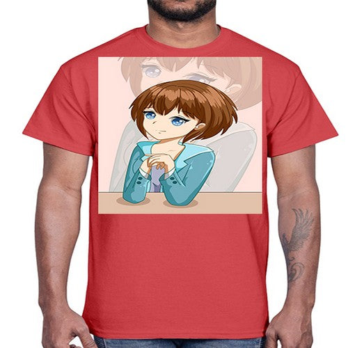 Happy beautiful and elegant girl brown hair 36#- anime- Cotton Tee