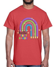 Hello first Grade Pencil Rainbow 279#- first grade- Cotton Tee