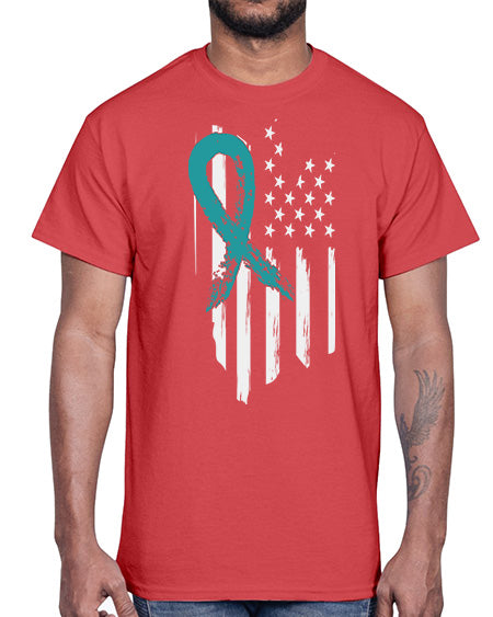 PTSD Teal Ribbon Distressed US 7#- PTSD- Cotton Tee