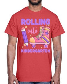 Rolling into Kindergarten 787#- kindergarten- Cotton Tee