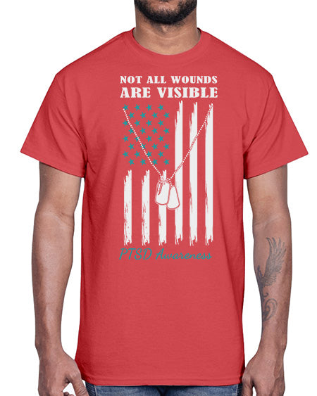 Teal Ribbon Not All Wounds 6#- PTSD- Cotton Tee