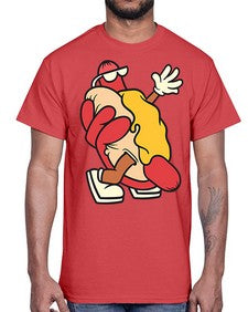Walking hotdog 262#- cartoon food- Cotton Tee