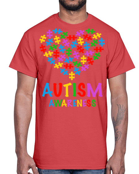 autism awareness heart love puzzle 15#- autism- Cotton Tee