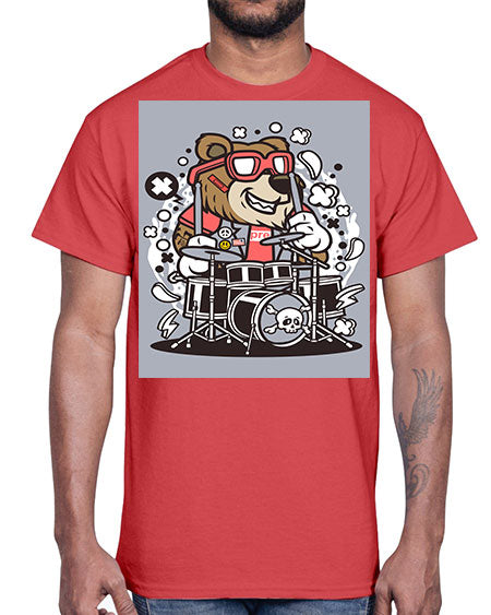 bear drummer 33#- bears - animals- Cotton Tee