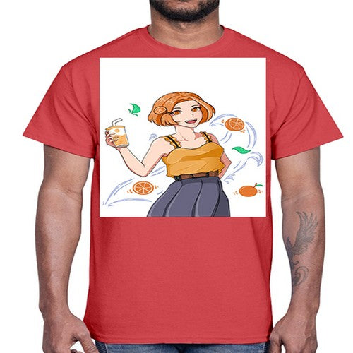 cute anime summer girl with orange juice28#- anime- Cotton Tee