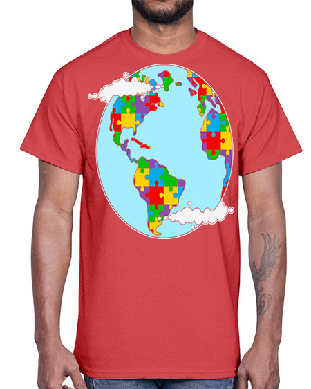 earth autism awareness heart puzzle 83#- autism- Cotton Tee