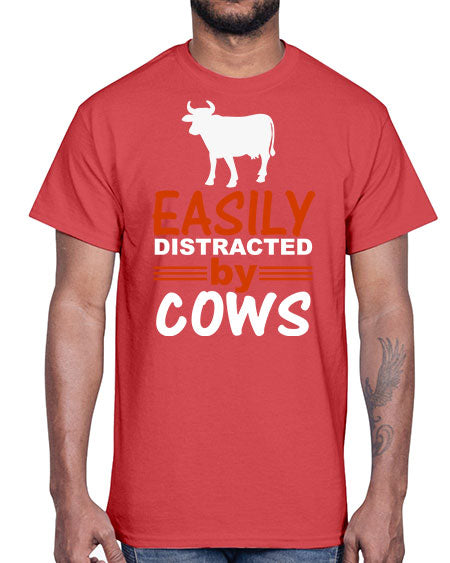 easily distracted by cows Style 4#- cow- Cotton Tee