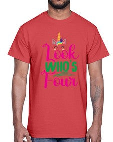 look whos four 261#- unicorn- Cotton Tee