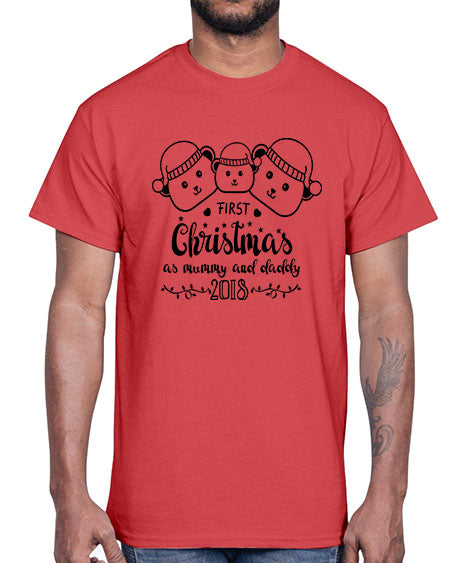 my first christmas bear family black 193#- bears - animals- Cotton Tee
