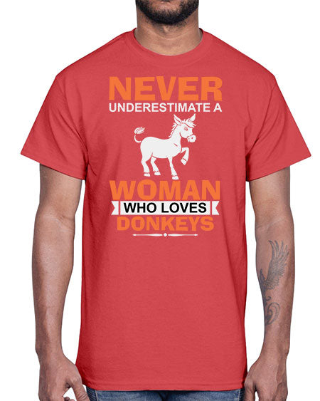 never underestimate a woman who loves donkeys Style 1#- donkey- Cotton Tee