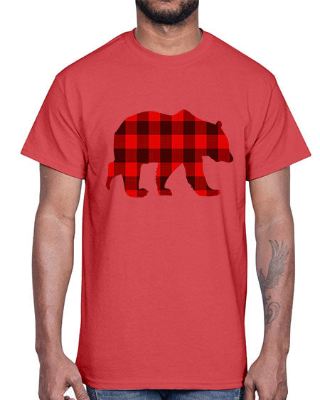 plaid bear 227#- bears - animals- Cotton Tee