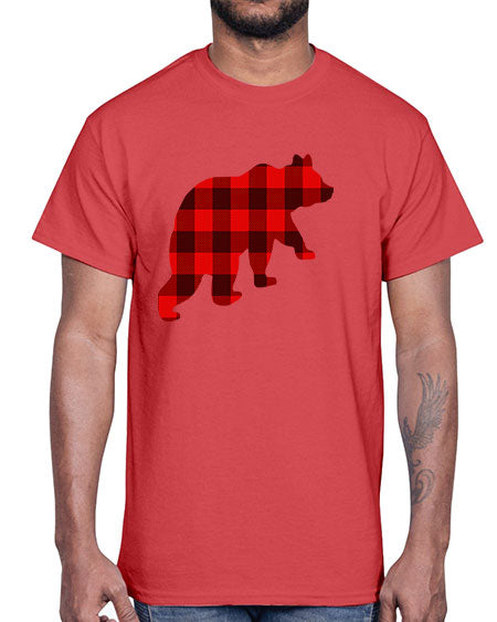 plaid bear 229#- bears - animals- Cotton Tee