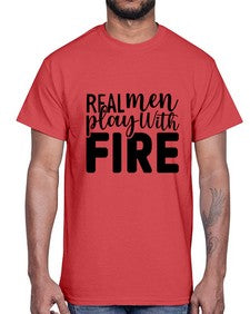 real men playing with fire 1498#- bbq- Cotton Tee
