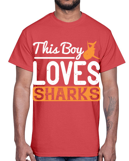 this boy loves sharks Style 14#- shark-fish- Cotton Tee