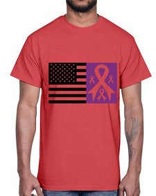 usa flag with alzheimers cancer 219#- alzheimers- Cotton Tee