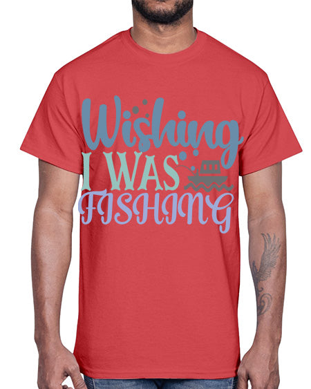wishing i was fishing 90#- shark-fish- Cotton Tee