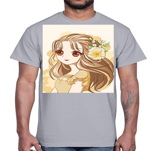 Cute and happy girl with flowers crown 57#- anime- Cotton Tee
