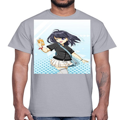 Cute and happy student girl with banana milk 4#- anime- Cotton Tee