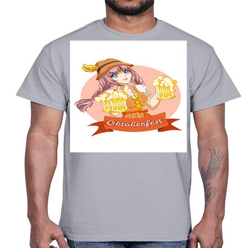 Cute and happy woman celebrating oktoberfest with beer 177#- anime- Cotton Tee