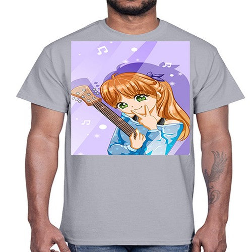 Cute and soft girl with guitar 53#- anime- Cotton Tee