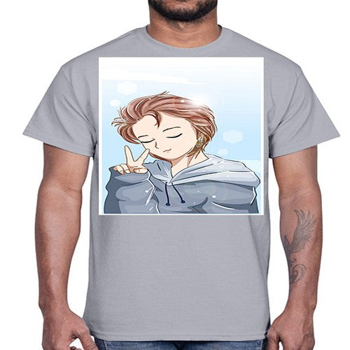 Cute boy brown hair with blue jacket 126#- anime- Cotton Tee