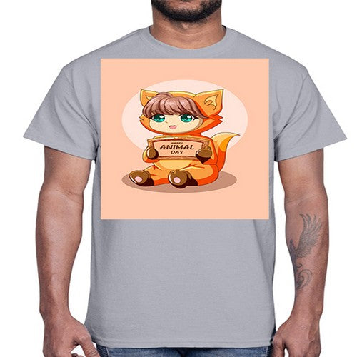 Cute girl with animal costume in animal day text 137#- anime- Cotton Tee