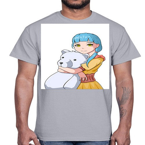 Cute girl with bear doll 26#- anime- Cotton Tee