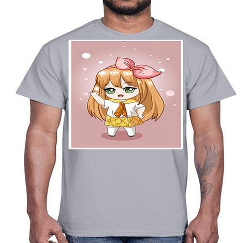 Cute little girl yellow hair wearing uniform 130#- anime- Cotton Tee
