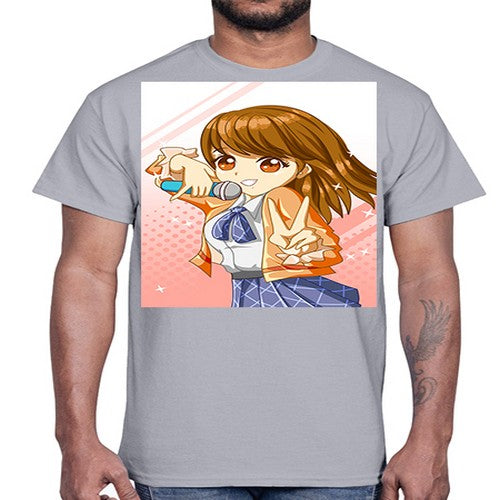 Cute teenage student girl singing song 47#- anime- Cotton Tee
