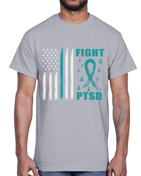 Fight PTSD Awareness American Flag 24#- PTSD- Cotton Tee