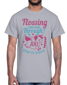 Flossing Unicorn Through one hundred days Of School 164#- one hundred days- Cotton Tee