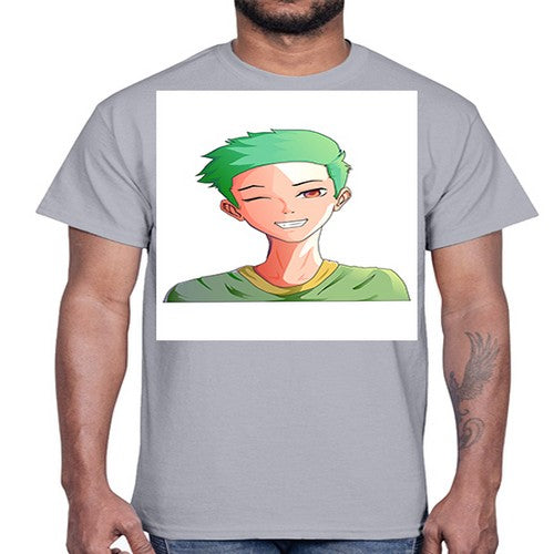 Handsome boy green hair wearing green shirt 35#- anime- Cotton Tee