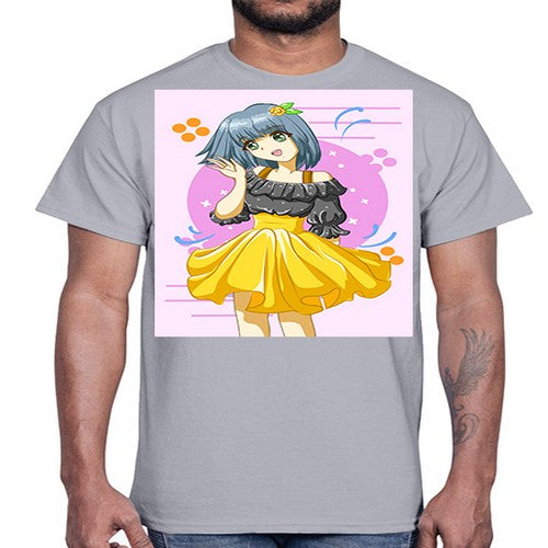 Happy and funny girl with black yellow dress in summer 41#- anime- Cotton Tee