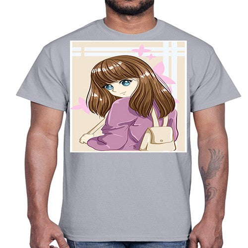 Happy and pretty college student carrying a bag 102#- anime- Cotton Tee